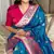 Teal silk blend paithani saree with unstitched blouse piece