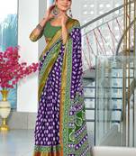 Purple floral print pure cotton mulmul saree with blouse.