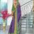Purple floral print pure cotton mulmul saree with blouse.