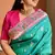Turquoise silk blend paithani saree with unstitched blouse piece