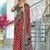 Red floral print pure cotton mulmul saree with blouse.