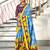 Blue floral print mulmul cotton saree with blouse.