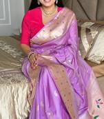 Lavender silk paithani saree with unstitched blouse piece