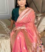 Pink silk paithani saree with unstitched blouse piece