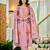 Dusty pink floral printed chanderi kurta pant set with matching dupatta