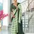 Green block print mulmul cotton saree with blouse.