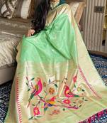 Sea green silk paithani saree with unstitched blouse piece