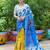 Blue printed mulmul cotton saree with blouse.