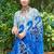 Blue printed mulmul cotton saree with blouse.