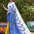 Blue printed mulmul cotton saree with blouse.