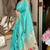 Turquoise silk paithani saree with unstitched blouse piece