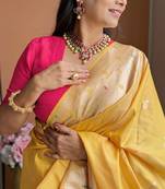 Yellow silk paithani saree with unstitched blouse piece