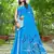 Blue printed mulmul cotton saree with blouse.