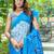 Blue printed mulmul cotton saree with blouse.