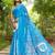 Blue printed mulmul cotton saree with blouse.