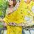 Yellow printed mulmul cotton saree with blouse.