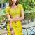 Yellow printed mulmul cotton saree with blouse.
