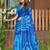 Blue printed mulmul cotton saree with blouse.