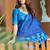 Blue printed mulmul cotton saree with blouse.
