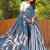 Blue printed mulmul cotton saree with blouse.