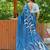 Blue printed mulmul cotton saree with blouse.