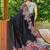 Black printed mulmul cotton saree with blouse.