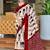 Red ikkat, block print soft pure cotton saree with blouse.