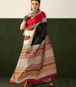 Black floral, paisely print soft pure cotton saree with blouse.
