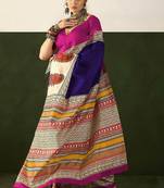 Blue floral, paisely print soft pure cotton saree with blouse.