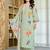 Pista green floral printed chanderi kurta pant set with matching dupatta