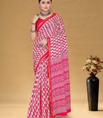 Pink floral print muslin cotton saree with blouse.