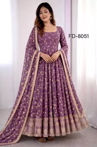 Light purple georgette party wear embroidery suit set