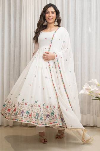 White georgette party wear embroidery suit set
