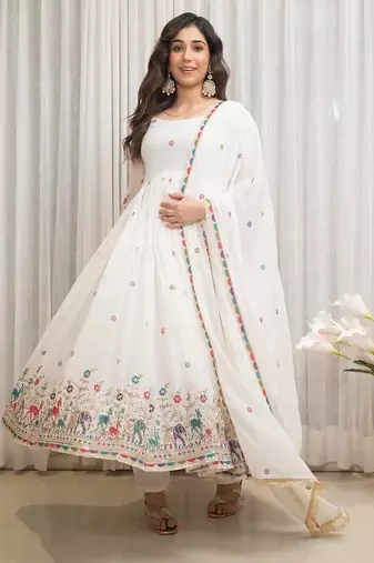 White georgette party wear embroidery suit set