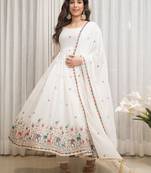 White georgette party wear embroidery suit set