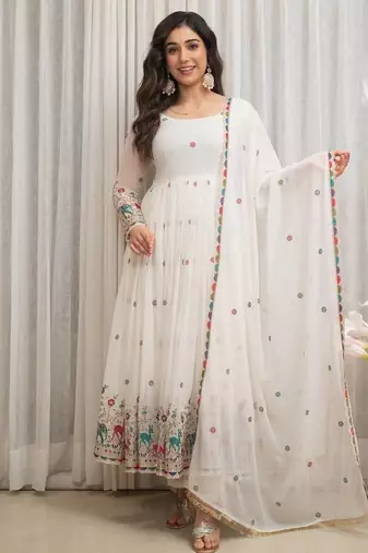 White georgette party wear embroidery suit set