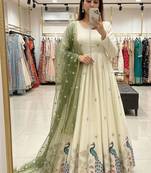 Off white silk party wear embroidery suit set