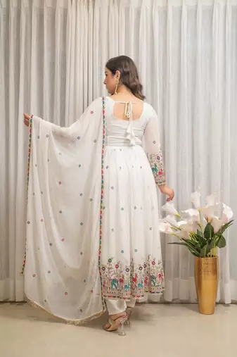 White georgette party wear embroidery suit set