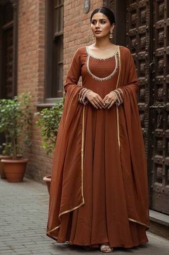 Brawn georgette party wear embroidery suit set