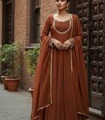 Brawn georgette party wear embroidery suit set