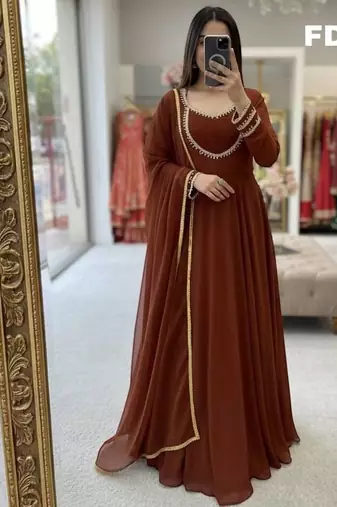 Brawn georgette party wear embroidery suit set