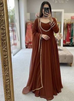 Brawn georgette party wear embroidery suit set 3