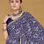 Navy blue floral print muslin cotton saree with blouse.