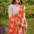 Rust floral print soft pure cotton saree with blouse.