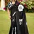Black floral print soft pure cotton saree with blouse.
