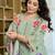 Pista green floral printed chanderi kurta pant set with matching dupatta