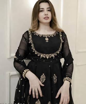  black embroidered georgette anarkali gown with dupatta     ethnic dress for women 3