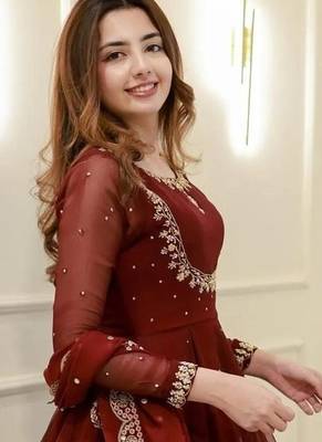  maroon embroidered georgette anarkali gown with dupatta     ethnic dress for women 3