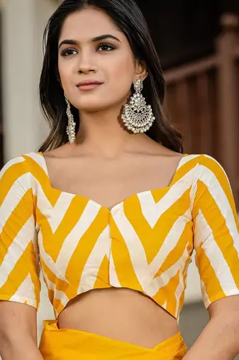 Yellow floral print soft pure cotton saree with blouse.