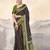 Brown, green floral print mulmul cotton saree with blouse.